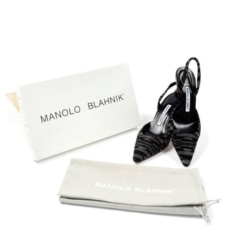 2000s Manolo Blahnik Carolyne Slingback Heels Grey & Black Abstract Shoes 36