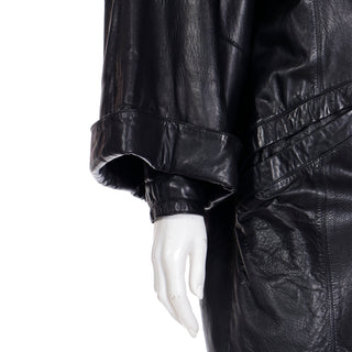 1980s Marc Buchanan Pelle Pelle Black Leather Coat With Leopard Dyed Pony Fur w Double Sleeves