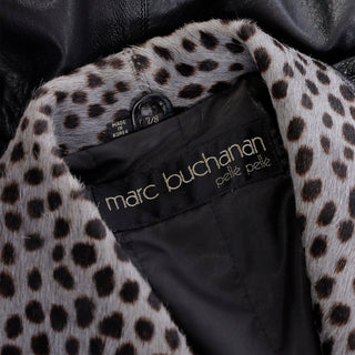 1980s Marc Buchanan Vintage Pelle Pelle Black Leather Coat With Leopard Dyed Pony Fur