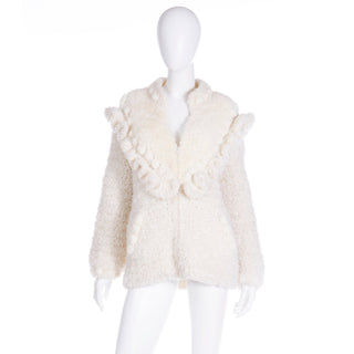 1980s Vintage Norma of Canada Chunky Knit Zip Front Cream Sweater 