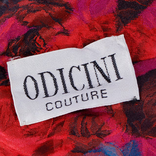 1980s Odicini Couture Red Floral Silk Strapless Draped Bow Mini Evening Dress Rare Vintage 