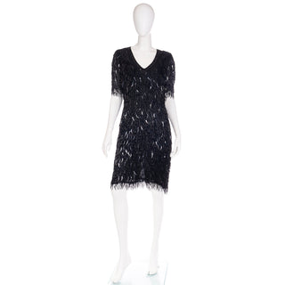1980s Flapper Style Oleg Cassini Little Black Dress