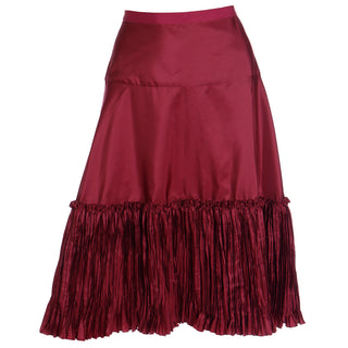 2000s Oscar de la Renta Burgundy Taffeta Pleated Evening Skirt sz 8