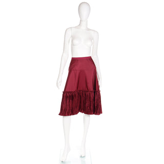 Vintage 2000s Oscar de la Renta Burgundy Taffeta Pleated Evening Skirt