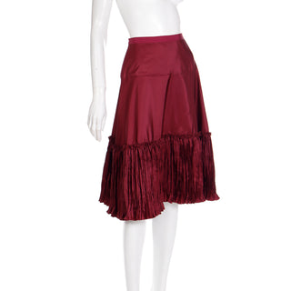 2000s Oscar de la Renta Burgundy Taffeta Fortuny Style Pleated Evening Skirt