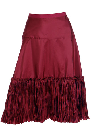 2000s Oscar de la Renta Burgundy Taffeta Pleated Evening Skirt