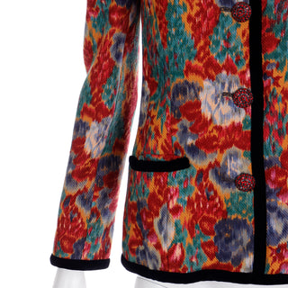 Oscar de la Renta Multi Color Floral Jacquard & Velvet Vintage Jacket