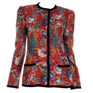 Oscar de la Renta Multi Color Floral Jacquard Velvet Trimmed Vintage Jacket 8