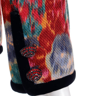 Oscar de la Renta Multi Color Floral Jacquard Vintage Jacket w Black Velvet