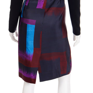 2010s Oscar de la Renta Purple & Blue Colorful Abstract Print Silk Dress Size S/M