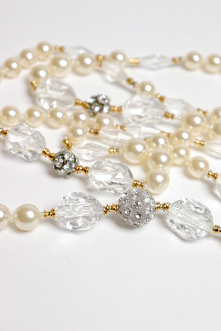 Paris vintage gift set for her with long bead, pearl and rhinestone necklace
