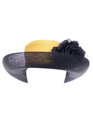 Vintage Patricia Underwood New York Yellow and Black Upturned Brim Hat With Flower