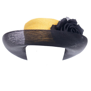 Patricia Underwood Vintage Yellow and Black Upturned Brim Hat W BlackFlower