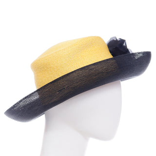 Vintage Yellow & Black Patricia Underwood Upturned Brim Hat W Flower