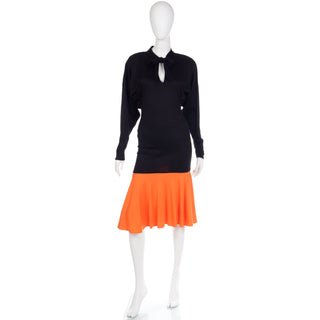 1980s Rare Patrick Kelly Color Block Black & Orange Designer Dress