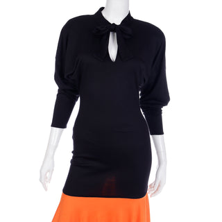 1980s Rare Patrick Kelly Paris L/S Color Block Black & Orange Dress