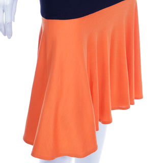 1980s Rare Patrick Kelly Color Block Black & Orange Dress w Flounce