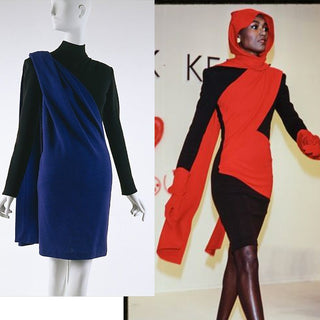 1989 Patrick Kelly Blue & Black Knit Dress With Draped Panels Documented
