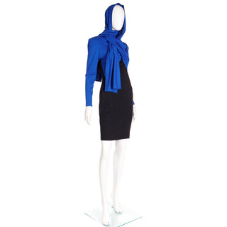 Vintage 1989 Patrick Kelly Blue & Black Knit Dress W Draped Panels