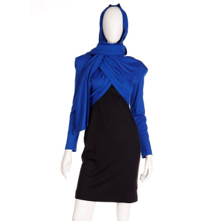 Documented 1989 Patrick Kelly Blue & Black Knit Dress With Draped Panels