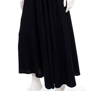 1970s Pauline Trigere Full Length Black Bias Cut Long Vintage Skirt Flowing Fabric