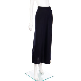 1970s Pauline Trigere Full Length Black Bias Cut Long Vintage Skirt Maxi