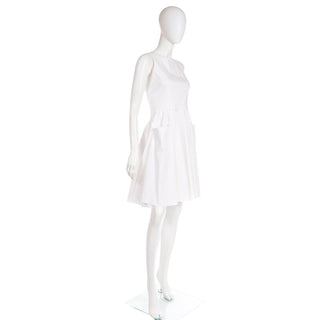 2000s Prada White Cotton Apron Pinafore Dress w Pockets Size 44