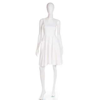 2000s Prada White Cotton Apron Pinafore Dress w Pockets 44