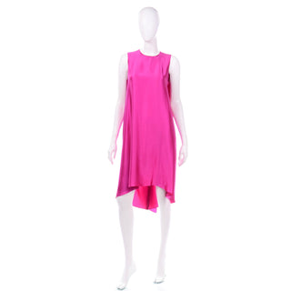 2000s Maison Rabih Kayrouz Hot Pink Silk Dress w/ Draped Back Easy to wear