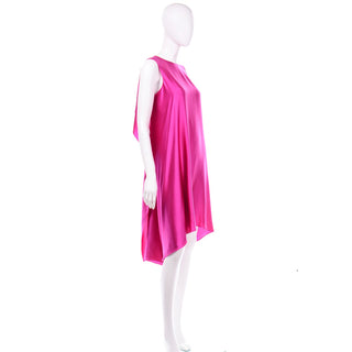2000s Maison Rabih Kayrouz Hot Pink Silk Summer Dress w/ Draped Back