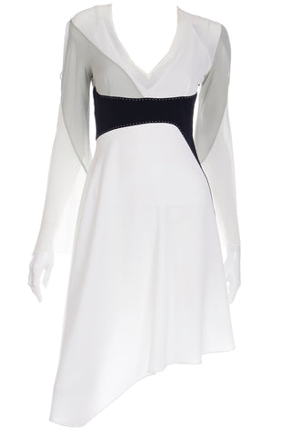 1990s Gattinoni Tempo Vintage White Grey and Black Asymmetrical Evening Dress