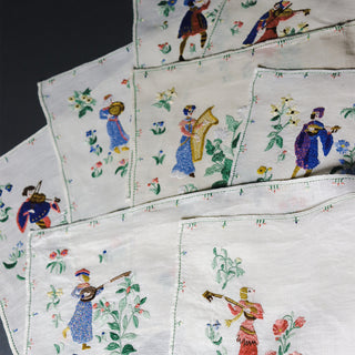 16pc Rare Countess Rapisardi Medieval Musicians Embroidered Placemat Napkin Set