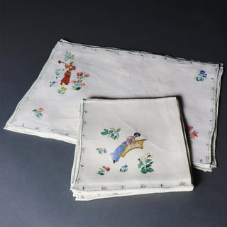 Rare Countess Rapisardi Medieval Musicians Embroidered Placemat Napkin Set 16pc