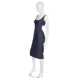 Vintage 2000s Richard Tyler Blue Denim Wrap Dress w Open Back