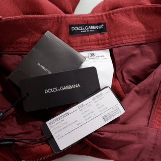 2000s Deadstock Dolce & Gabbana Burgundy Silk Pants w Original Tags Size 38 Made in Italy