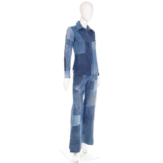 1970s Rare Vintage Simis Multi Wash Patchwork Denim Jeans & Shirt Outfit
