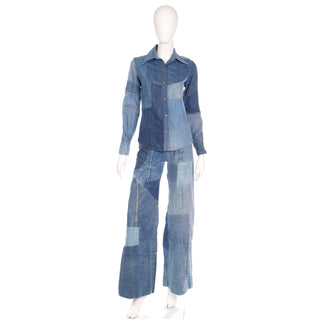 1970s Vintage Simis Multi Wash Patchwork Denim Jeans & L/S Shirt Outfit