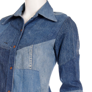 1970s Vintage Simis Multi Wash Patchwork Denim Jeans & Shirt Outfit Rare set
