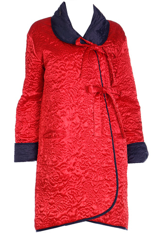 1980s Sonia Rykiel Vintage Reversible Quilted Red & Black Coat W Hood w Shawl Collar