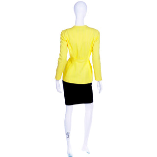 1990s Thierry Mugler Vintage Yellow Jacket and Black Pencil Skirt Suit outfit