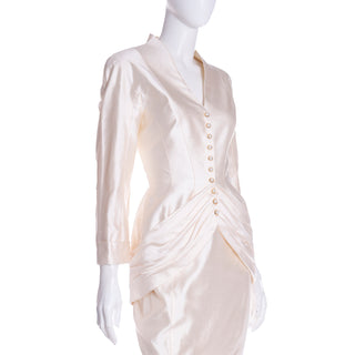 Rare Thierry Mugler Cream Silk Evening Dress Alternative Jacket & Skirt with gathering