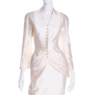 Rare Thierry Mugler Cream Silk Evening Dress or Wedding Gowns Alternative Jacket & Skirt