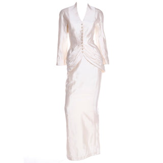 Vintage Rare Thierry Mugler Paris Cream Silk Evening Dress Alternative Jacket & Skirt