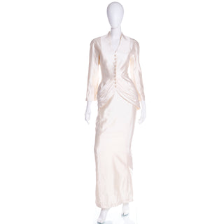 Rare Thierry Mugler Cream Silk Evening Dress Alternative Jacket & Skirt Wedding Dress 