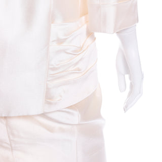 Rare Thierry Mugler Cream Silk Evening Dress or Wedding Gown Alternative Jacket & Skirt with Gathering