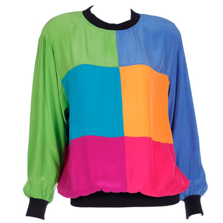 1980s Emanuel Ungaro Parallele Paris Colorblock Silk Pullover Sweatshirt Style Top
