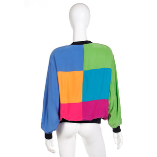 1980s Emanuel Ungaro Parallele Colorblock Silk Sweatshirt Style Vintage Top