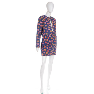 1980s Ungaro Floral Denim Jacket and Mini Skirt Two Piece Suit Outfit