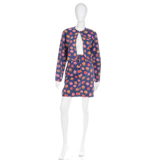 Vintage 1980s Ungaro Floral Denim Jacket and Mini Skirt Two Piece Suit