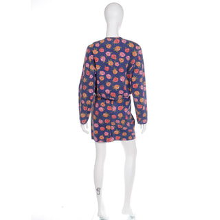 1980s Ungaro Floral Denim Jacket and Mini Skirt Vintage Two Piece Suit